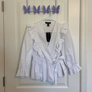 NWT | Charlotte Russe New Look Women’s poplin frill‎ wrap tie ruffle blouse